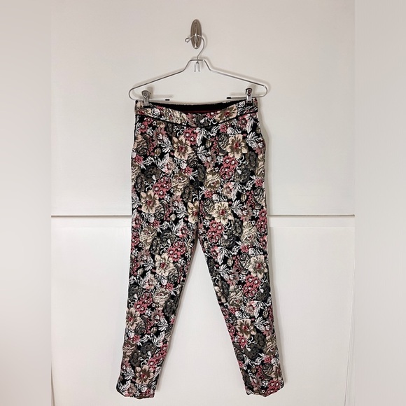 Anthropologie Maeve Jacquard Floral Metallic Slim Trousers - Picture 2 of 12